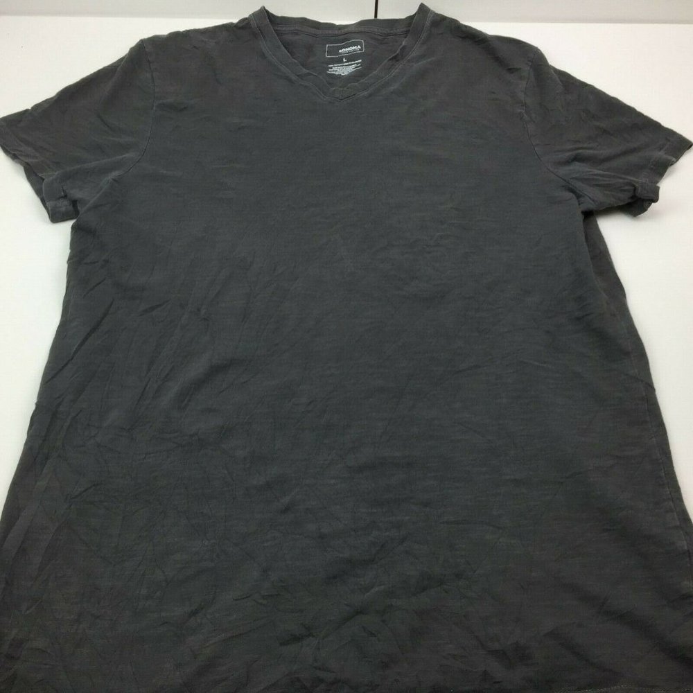 Sonoma Mens Black Short Sleeve V-Neck T-Shirt Heather Large
